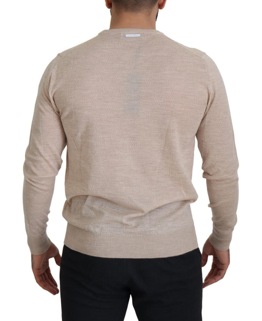 Elegant Beige Crewneck Wool Sweater