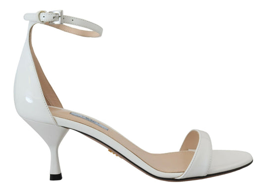Elegant White Leather Ankle Strap Heels
