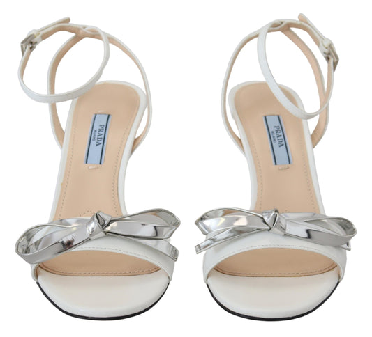 Elegant Silver-White Leather Strap Heels