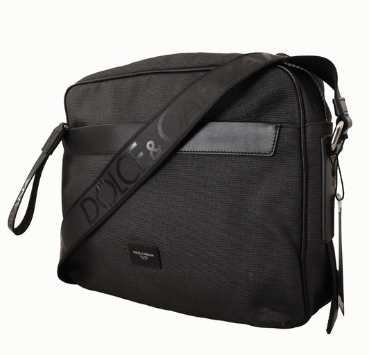 Elegant Black Canvas Leather Messenger Bag