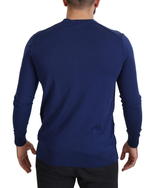 Elegant Virgin Wool Blue Cardigan Sweater