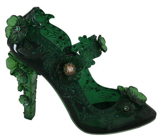Emerald Elegance Crystal Cinderella Pumps