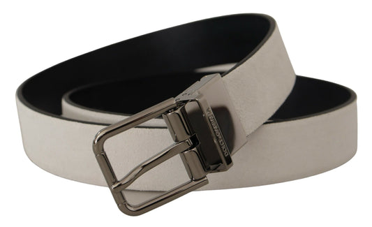 Elegant White Leather Belt with Silver Buckle