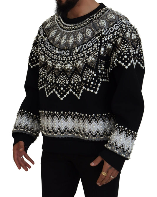 Elegant Black Embellished Cotton Sweater