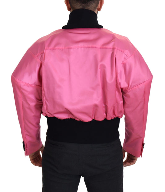 Elegant Pink Nylon Bomber Jacket