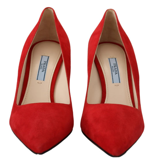 Red Suede Leather Heels Stilettos Pumps Shoes