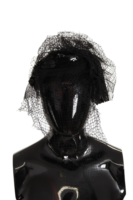 Elegant Black Silk Studded Diadem Headpiece