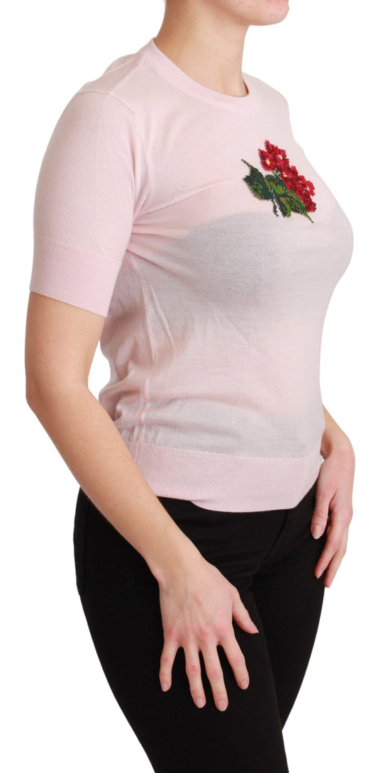 Cashmere Floral Embroidered Short Sleeve Top