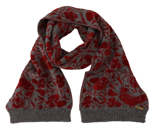 Chic Red and Grey Cotton Wrap Scarf