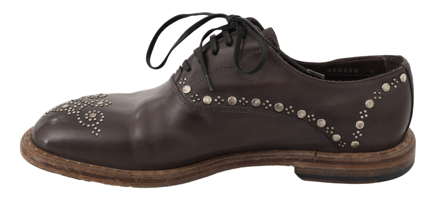 Elegant Studded Brown Leather Derby Shoes