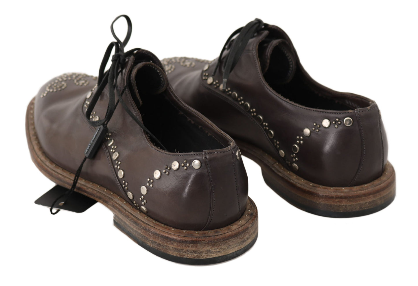Elegant Studded Brown Leather Derby Shoes