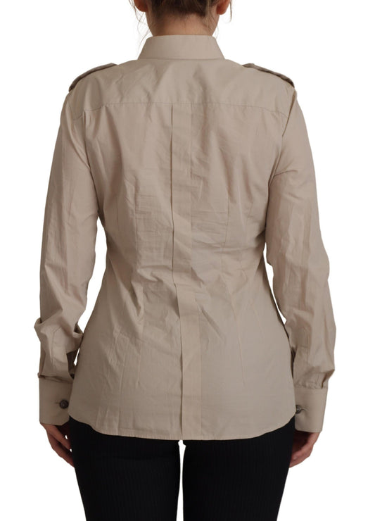 Elegant Beige Cotton Long Sleeve Shirt