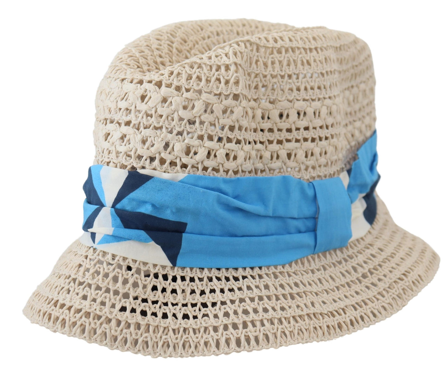 Elegant Beige Bucket Hat with Blue Bow Accent