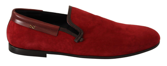 Red Suede Leather Slip On Loafers Men's Shoes