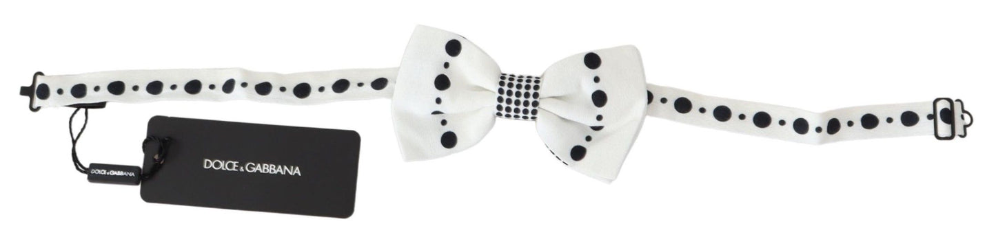 Elegant White Dotted Silk Bow Tie