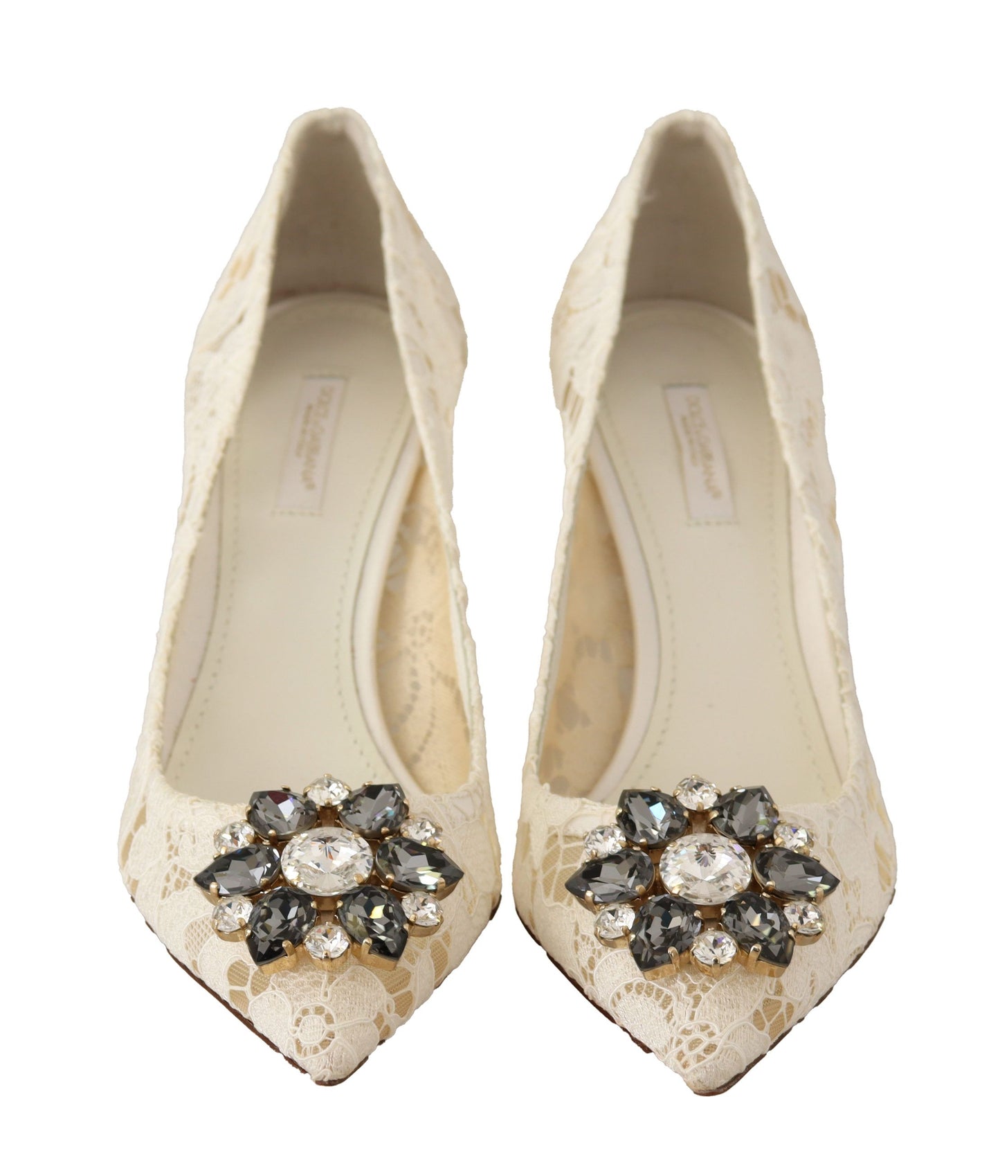 Elegant White Lace Heels with Crystal Embellishment