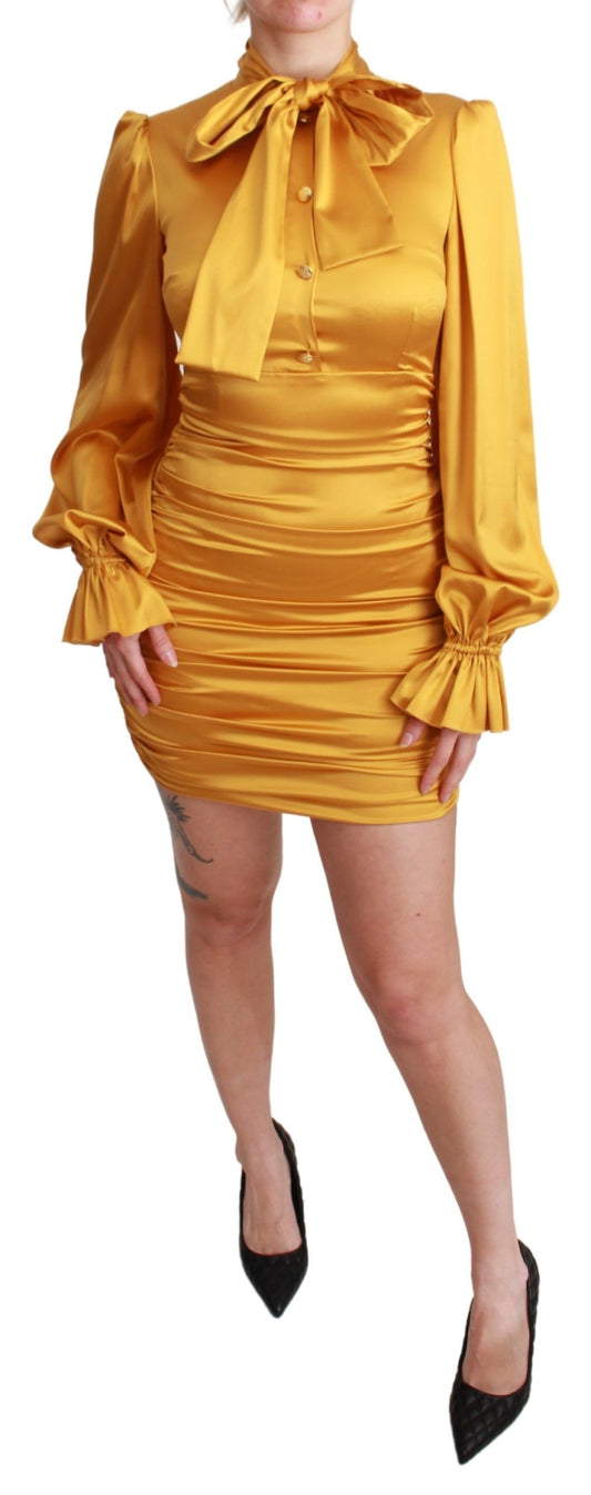 Radiant Yellow Silk Bodycon Mini Dress