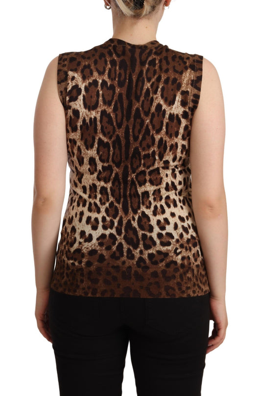 Chic Leopard Silk Cashmere Sleeveless Top