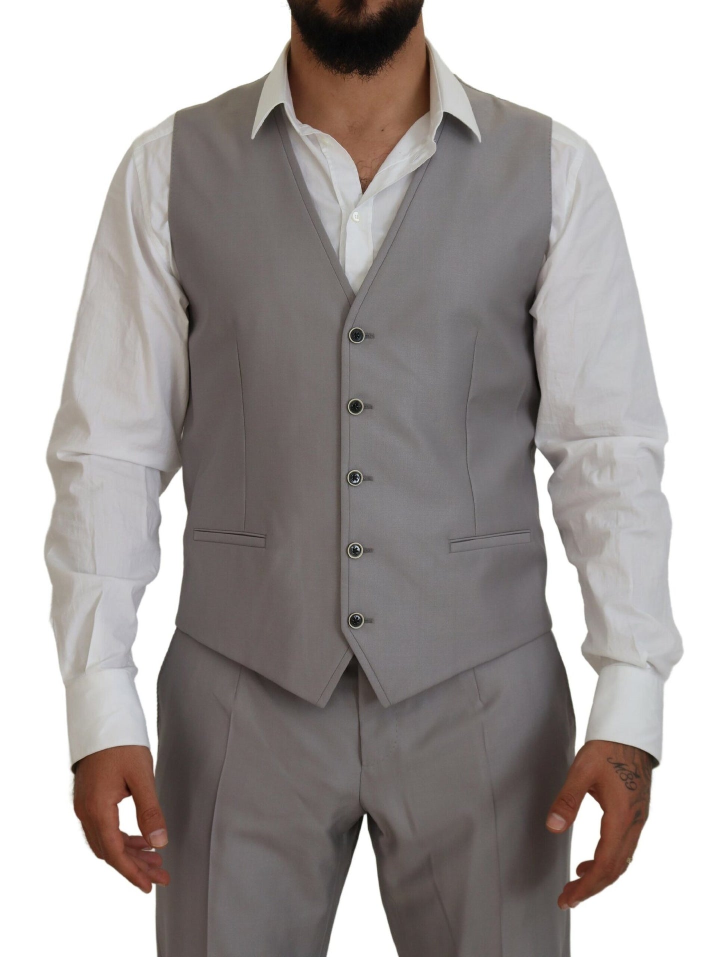Elegant Silver Slim Fit Three-Piece Suit