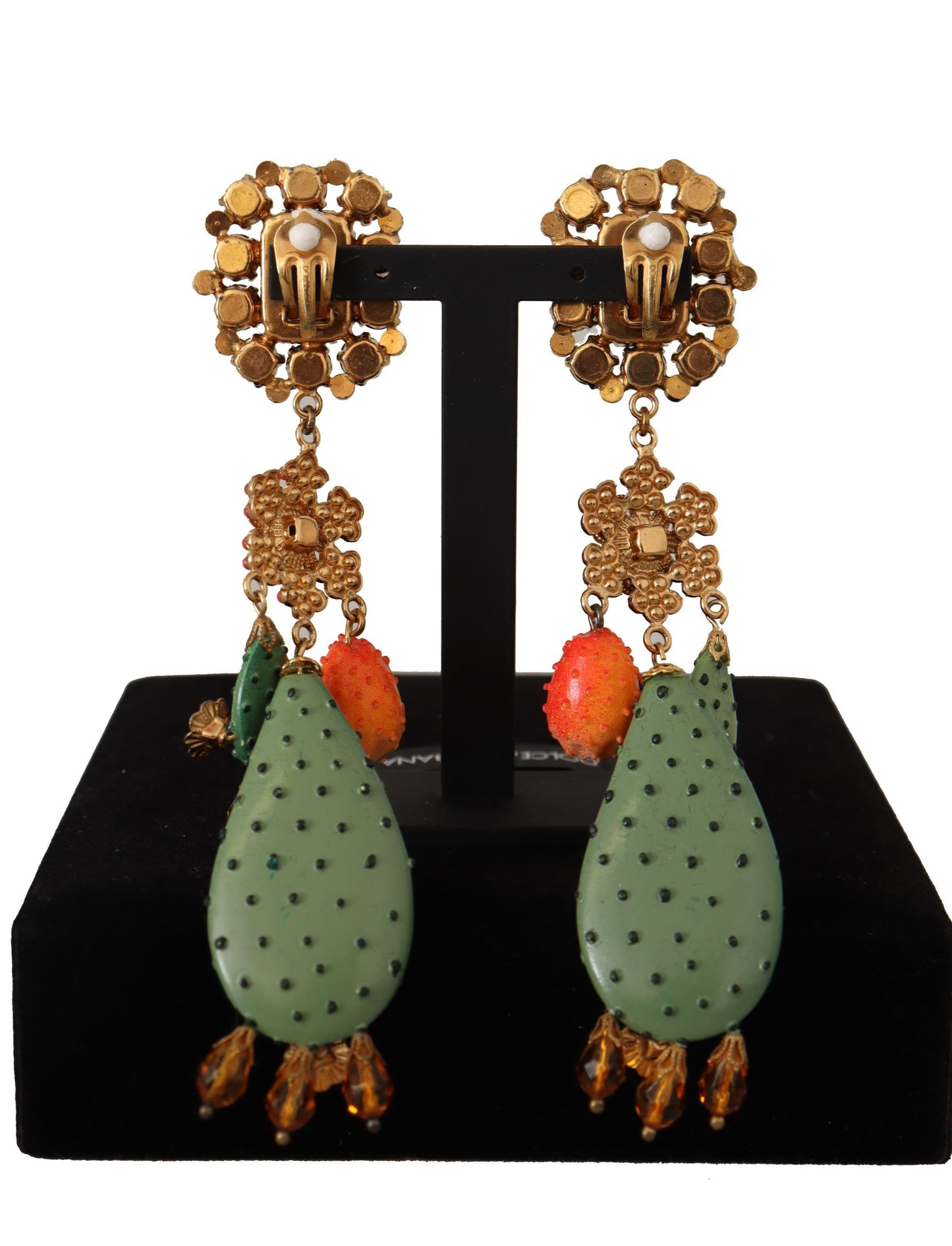 Elegant Floral Cactus Drop Clip-On Earrings