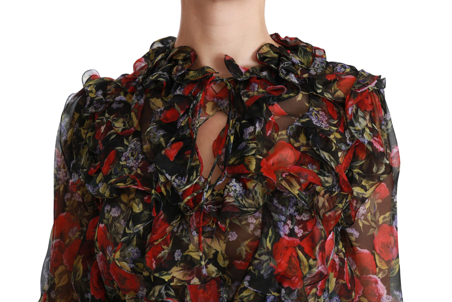 Elegant Floral Silk Long Sleeve Blouse