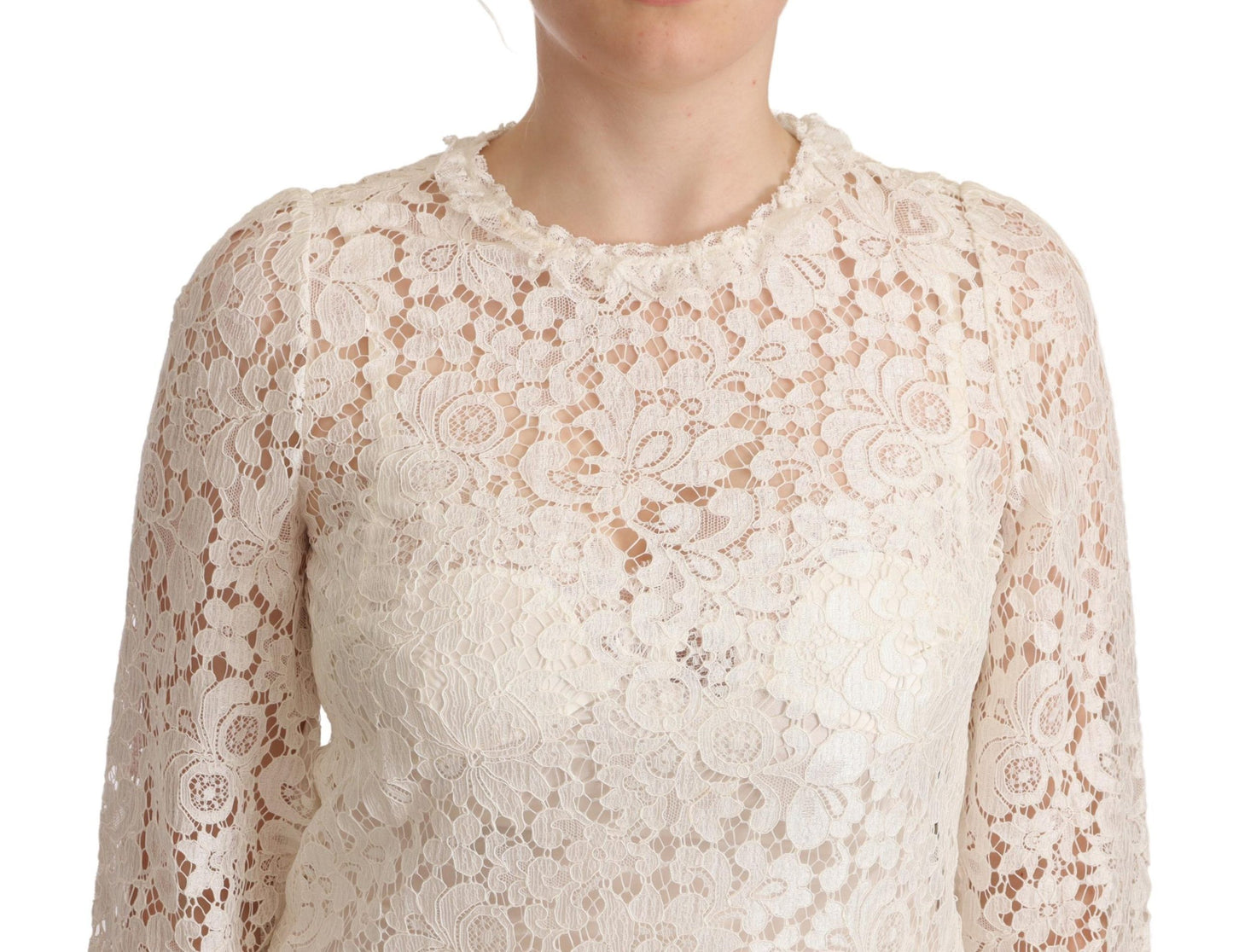 Elegant White Floral Lace Top with 3/4 Sleeves