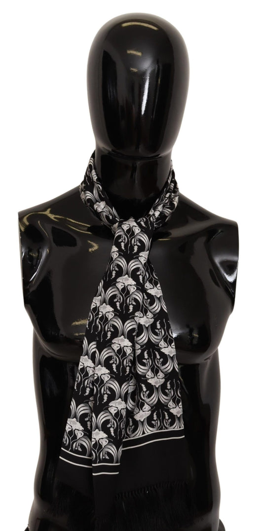Elegant Floral Silk Scarf with Fringes