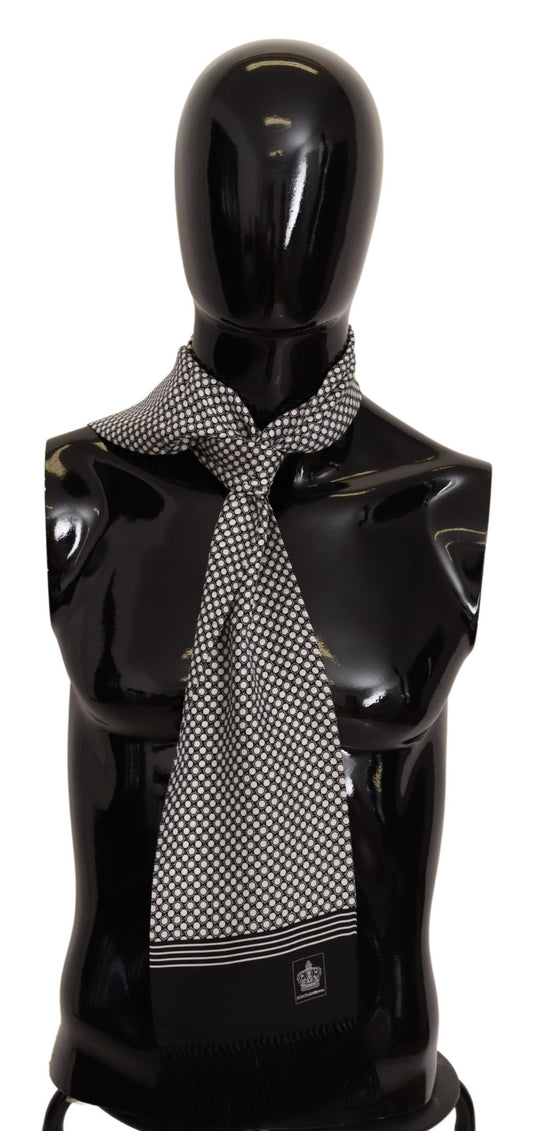 Elegant Silk Fringed Scarf in Black & White