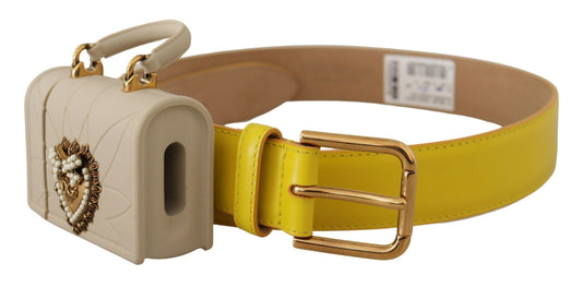 Chic Yellow Leather Belt with Headphone Case