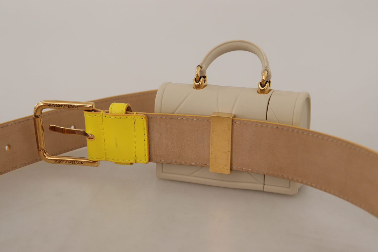 Chic Yellow Leather Belt with Headphone Case