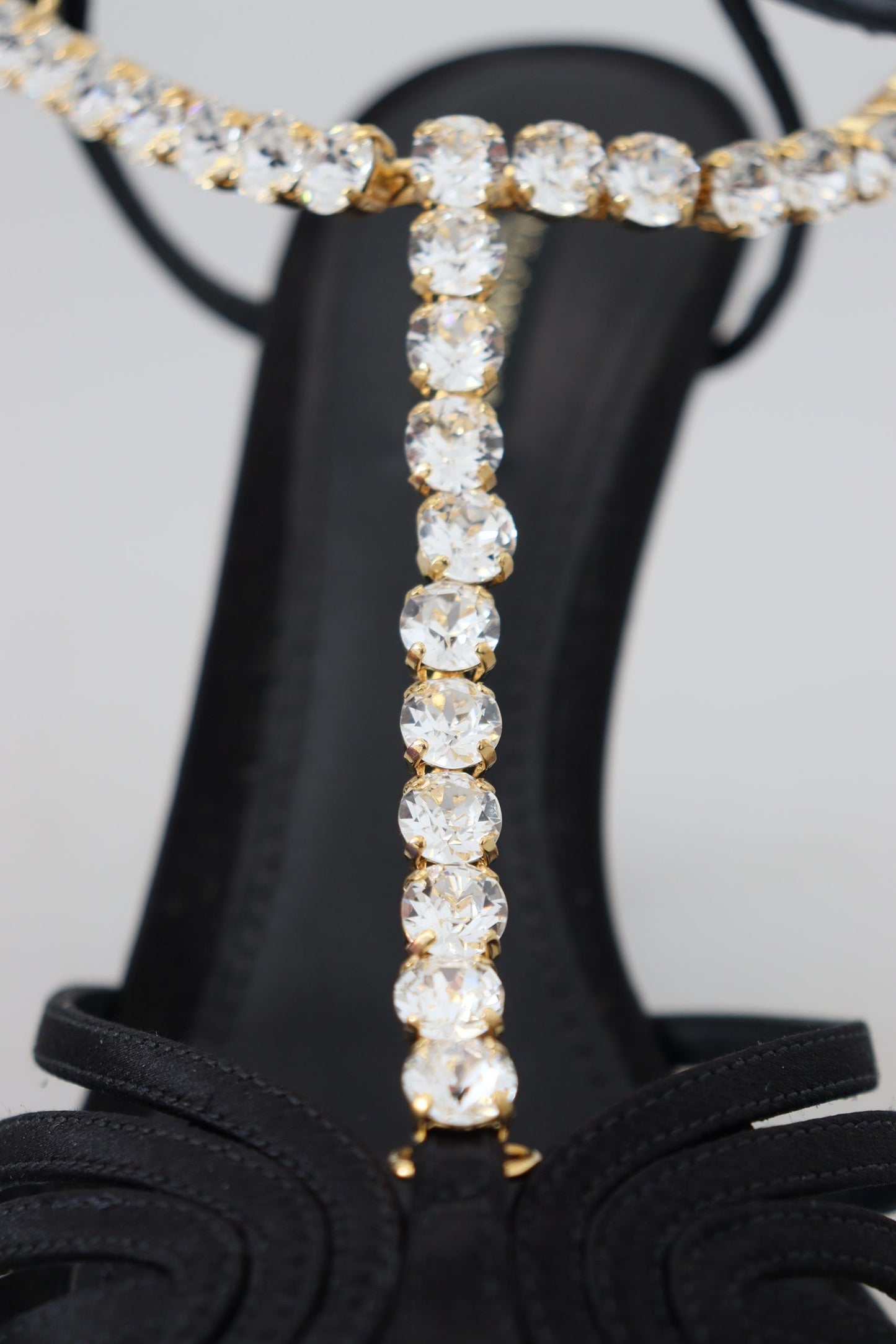 Elegant Silk Blend Crystal T-Strap Heels