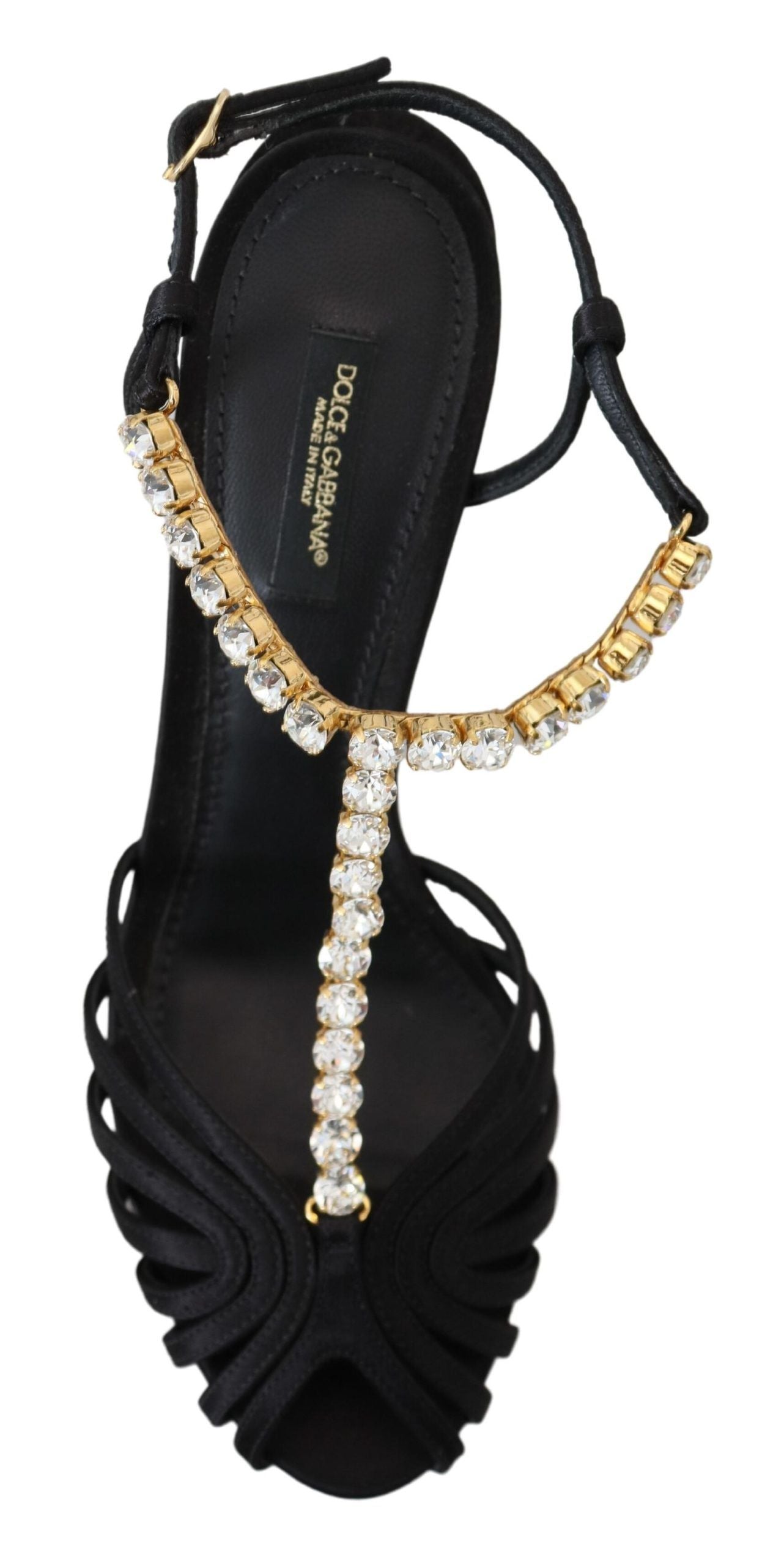 Elegant Silk Blend Crystal T-Strap Heels