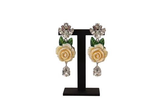 Elegant Dangling Rose Clip Earrings