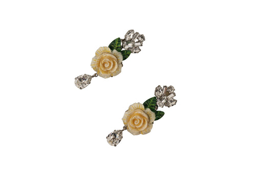 Elegant Dangling Rose Clip Earrings