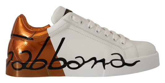 Elegant White and Orange Casual Sneakers