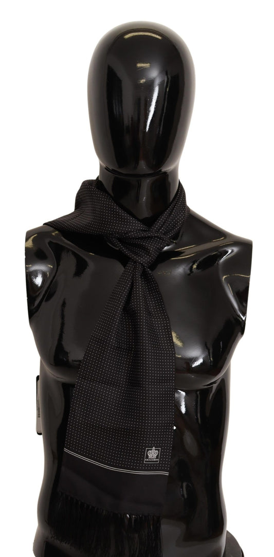 Elegant Black Silk Scarf with Polka Dots