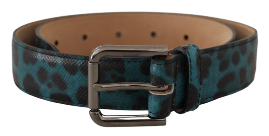 Engraved Logo Leather Belt in Blue Green