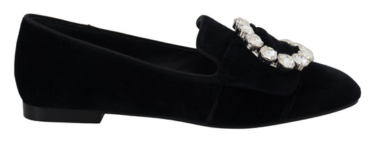 Chic Velvet Crystal-Embellished Loafers