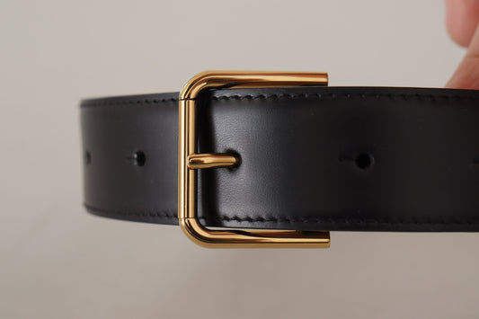 Elegant Black Leather Engraved Buckle Belt