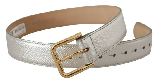 Elegant Silver Leather Belt with Engraved Buckle