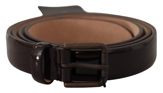 Elegant Black Leather Logo Buckle Belt