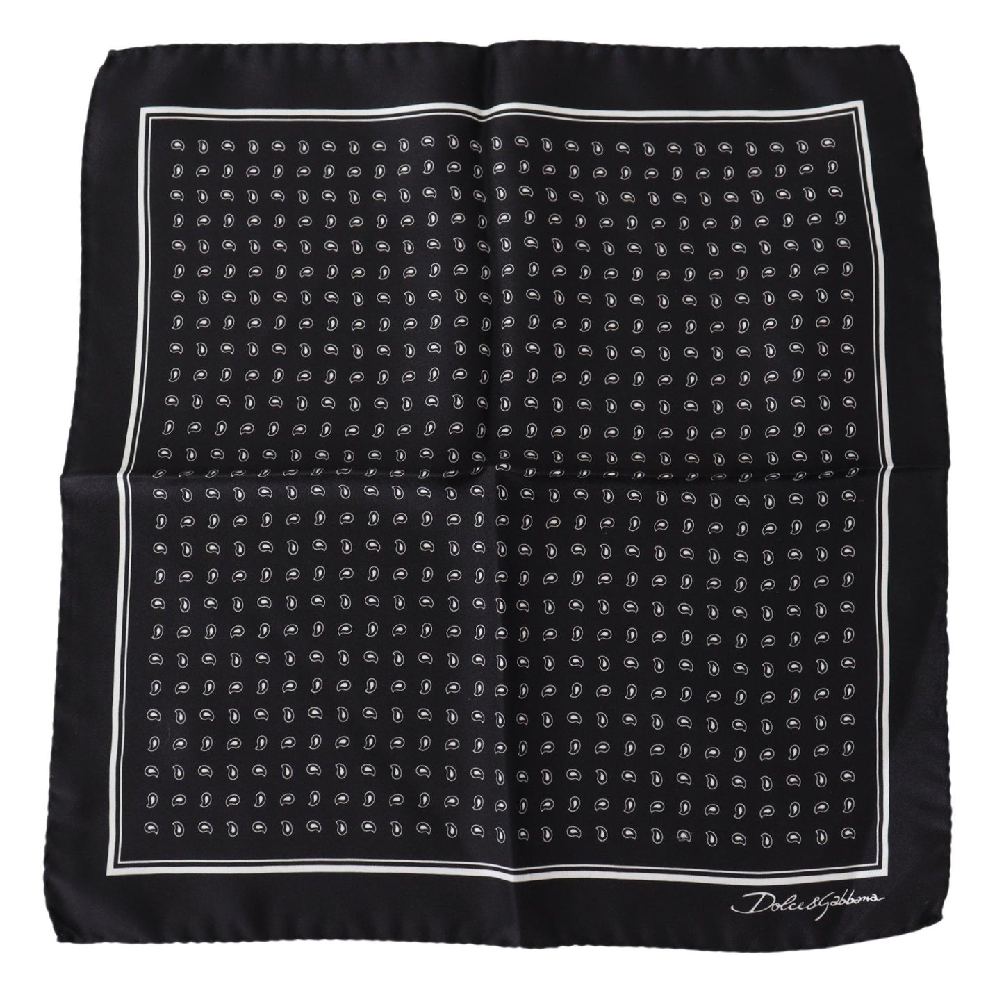 Black Patterned Square Silk Handkerchief