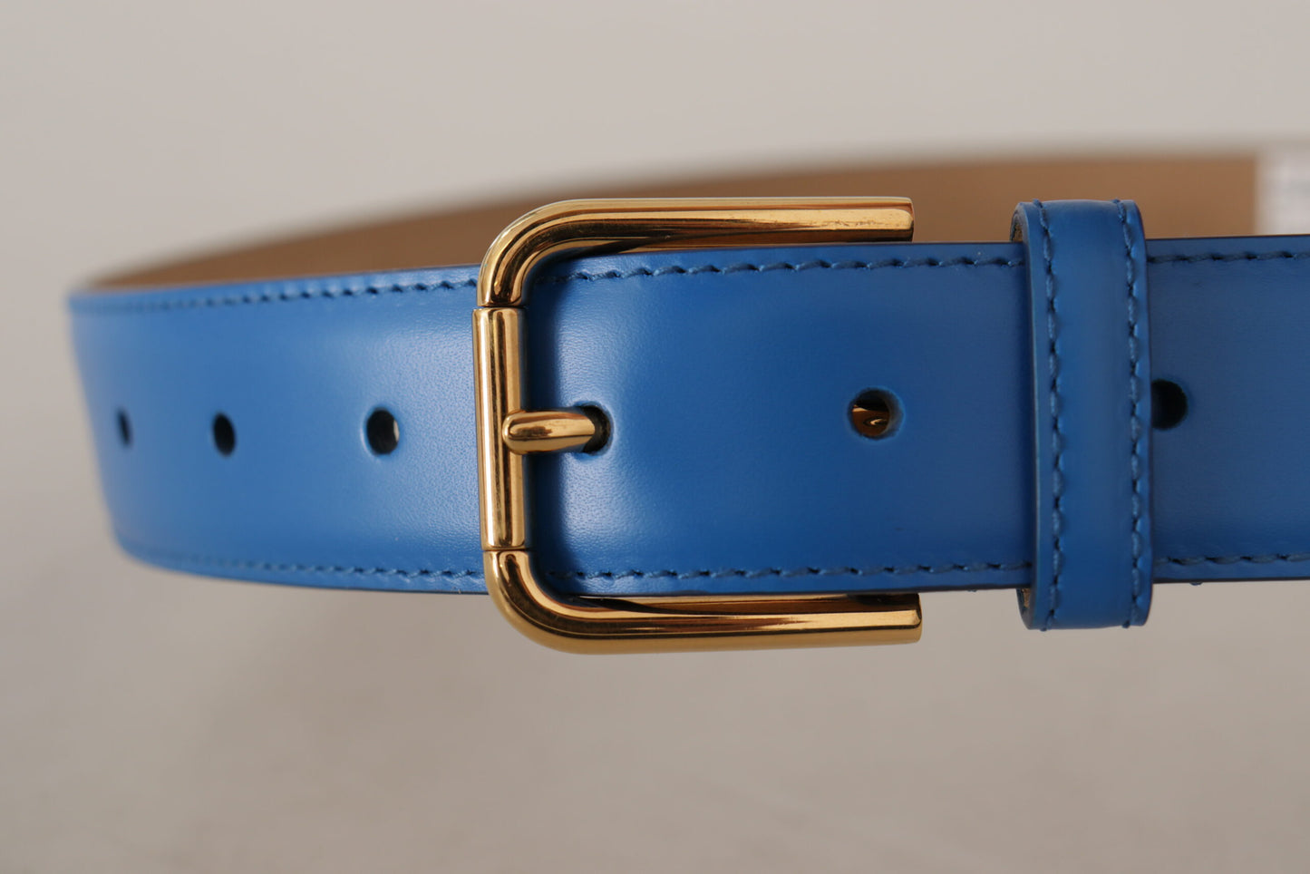 Elegant Blue Leather Belt with Engraved Buckle