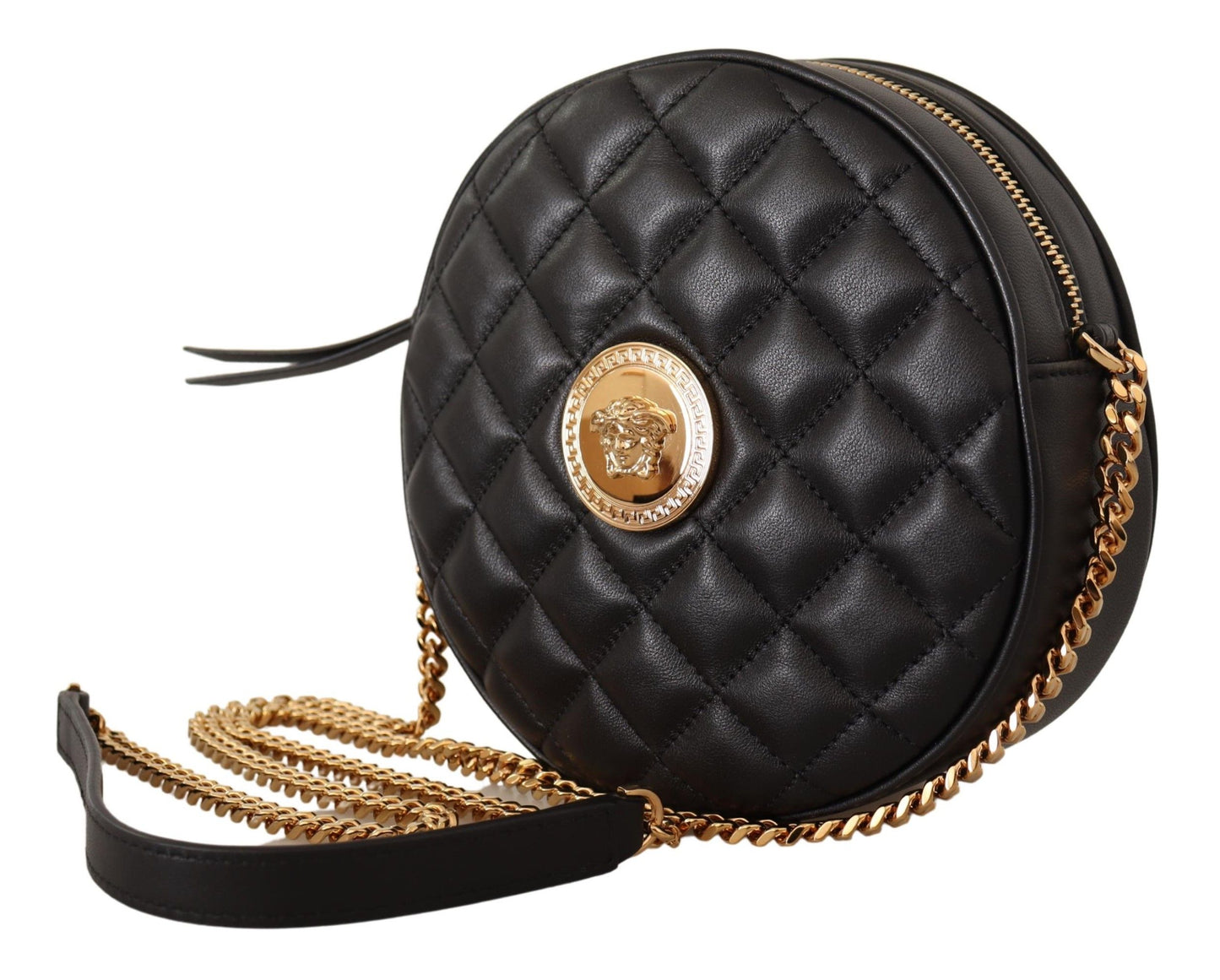 Black Nappa Leather Medusa Round Shoulder Bag