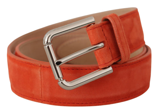 Elegant Suede Leather Belt in Vibrant Orange