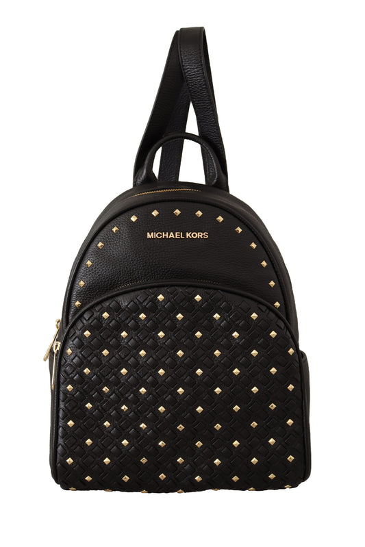 Chic Black Leather Backpack with Gold Accents