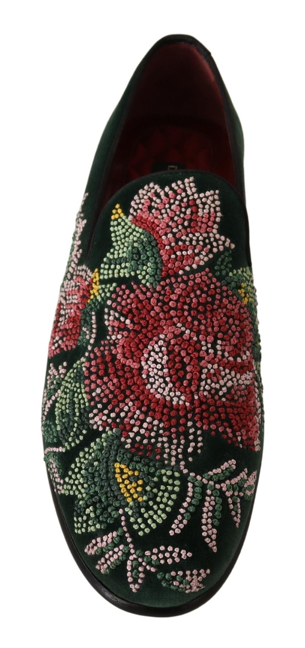 Emerald Velvet Embroidered Loafers