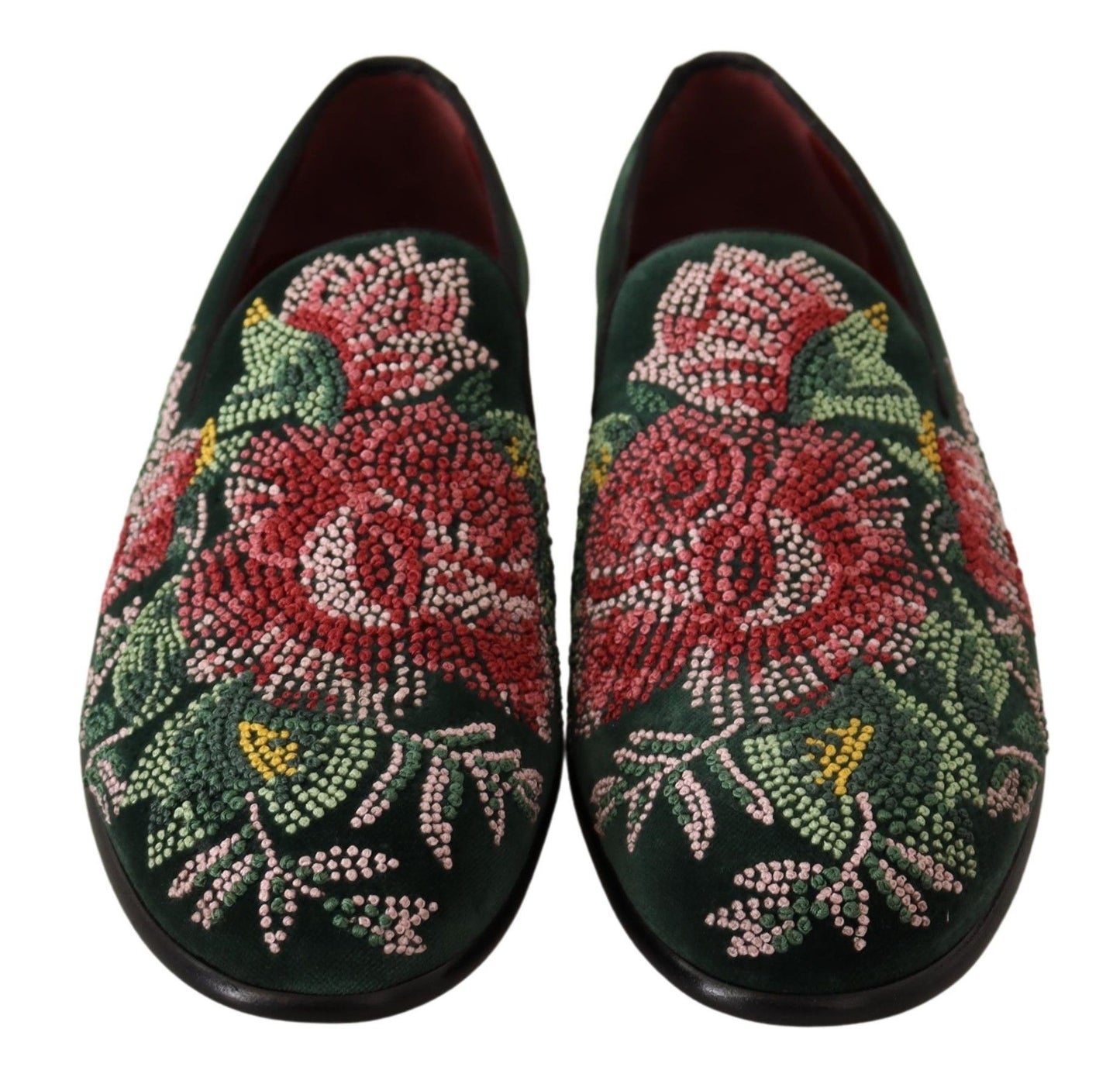 Emerald Velvet Embroidered Loafers