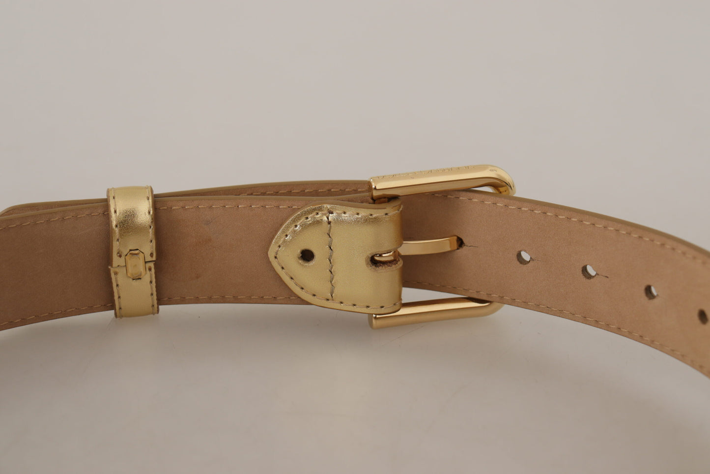 Elegant Gold Leather Belt with Logo Buckle