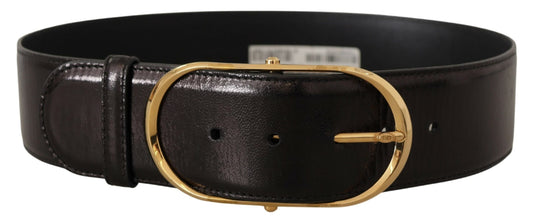 Elegant Black Leather Logo Belt
